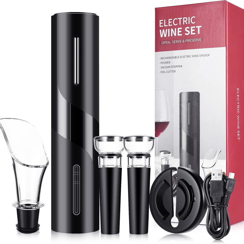 Electric Wine Opener - New 2025 Battery-Operated Electric Wine Bottle Opener with Wine Foil Cutter - One-Click Reusable Automatic Electronic Wine Opener Corkscrew. Includes WineGuide Ebook