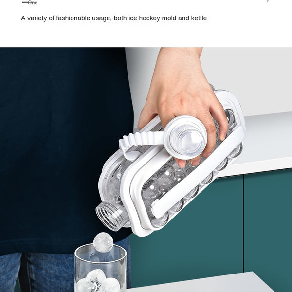 2-in-1 Ice Ball Mold Ice Cube Maker Water Bottle Ice Tray Leakproof Cap Ideal for Home & Outdoor Hockey, Parties, Beverages, White