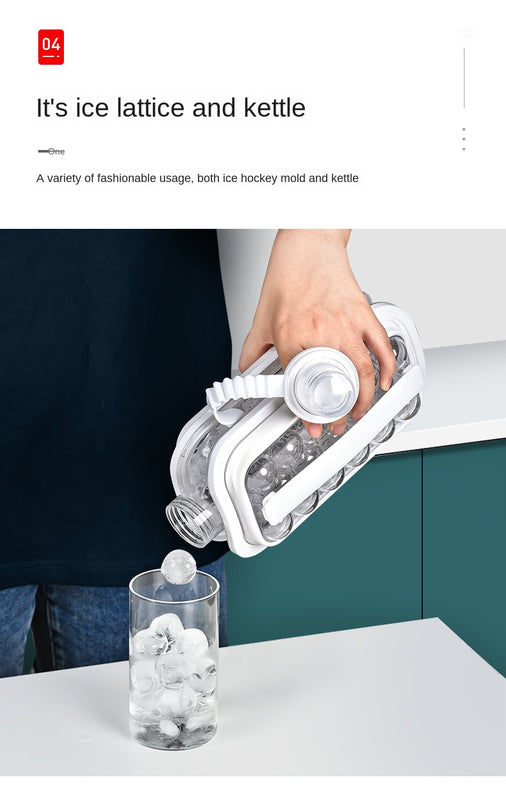 2-in-1 Ice Ball Mold Ice Cube Maker Water Bottle Ice Tray Leakproof Cap Ideal for Home & Outdoor Hockey, Parties, Beverages, White