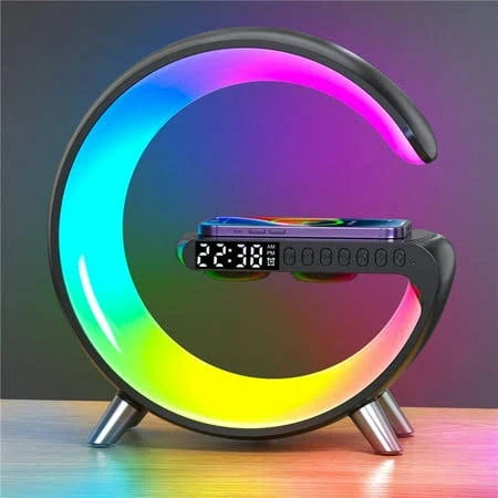 Multifunctional Wireless Charger Stand Alarm Clock Speaker APP RGB Light Fast Charging Station for IOS and Android
