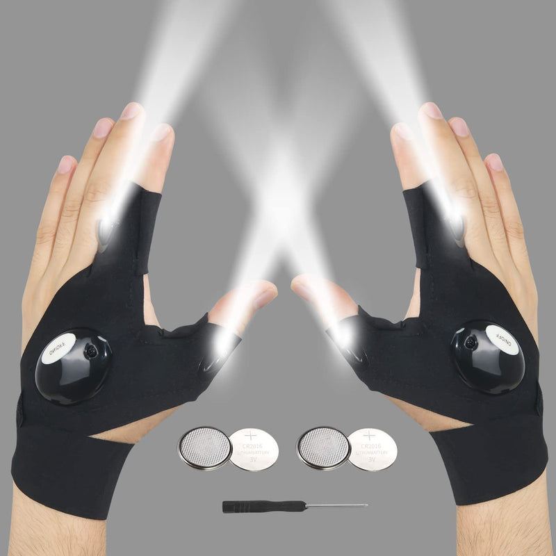 LED Flashlight Gloves , Gloves with Lights for Men Him Dad Boyfriend,Fingerless Flashlight Gloves for Camping Fishing Hunting Car Repairing,Cool Gifts for Men Birthday