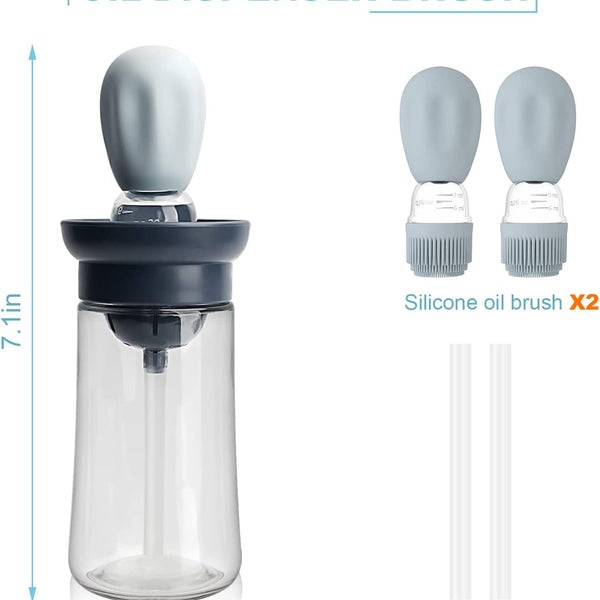 Glass Olive Oil Dispenser Bottle With Silicone Brush 2 In 1, Silicone Dropper Measuring Oil Dispenser Bottle for Kitchen Cooking, Frying, Baking, BBQ Pancake, Air Fryer (1 pack) (BLUE)