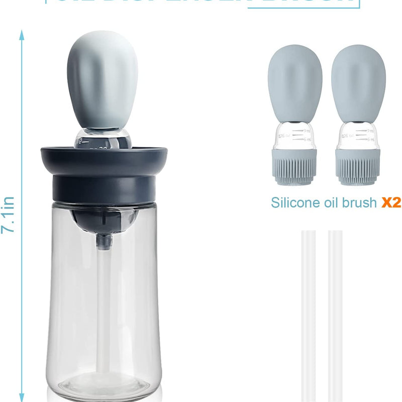 Glass Olive Oil Dispenser Bottle With Silicone Brush 2 In 1, Silicone Dropper Measuring Oil Dispenser Bottle for Kitchen Cooking, Frying, Baking, BBQ Pancake, Air Fryer (1 pack) (BLUE)