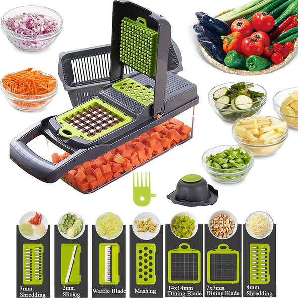 Vegetable Shredder, Vegetable Slicer，12-In-1, The Third Generation Food Shredding (Slicing) Machine for Cutting Vegetables, Cheese, Fruits, Celery, Potatoes, Carrots, Fruit Salads (Gray)
